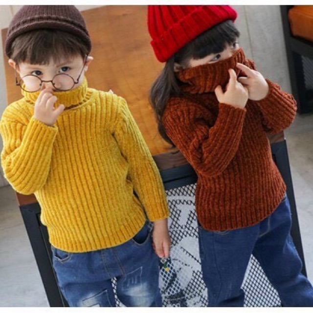 Áo len nhung tuyết cổ 10 phân mềm mịn cho bé trai bé gái - ALNT