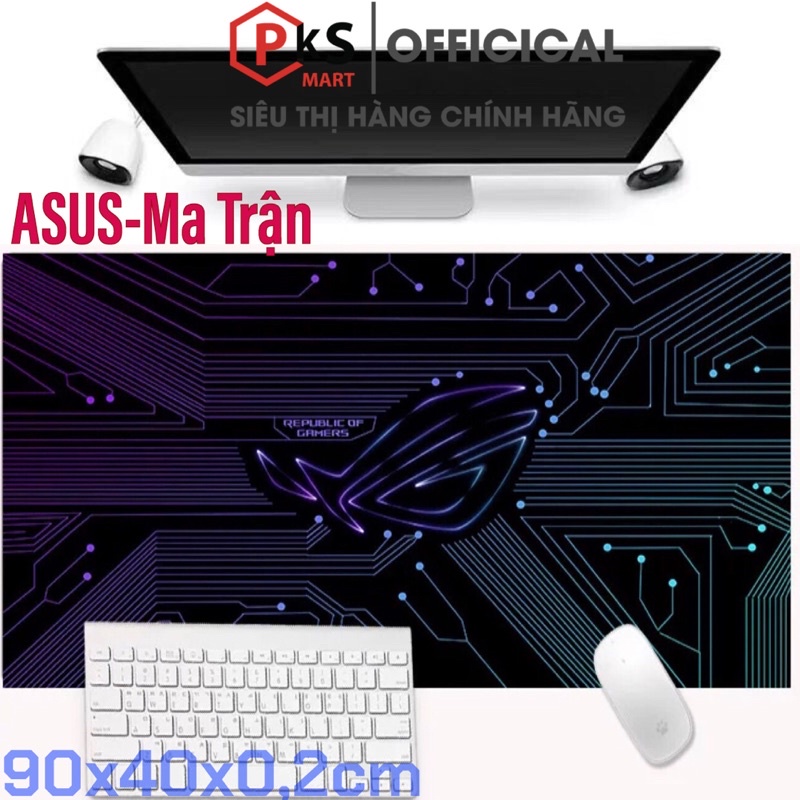 Pad Chuột Lót Chuột 90x40 AUS-ROG, Mực In Sắc Nét Không Bay Màu, May Bo Viền Độ Bền Cao, Đế Cao Su Chống Trơn Trượt