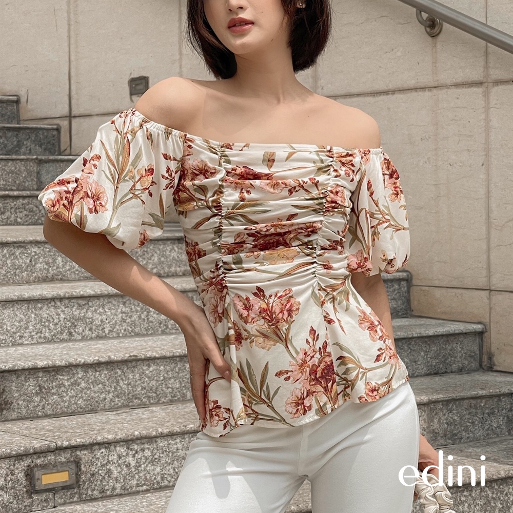 Áo Hoa Hở Vai Chiết Eo EDINI - A1258