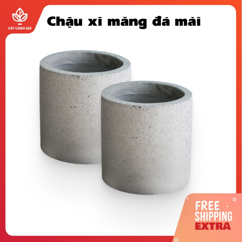 Chậu xi măng đá mài trồng cây hình tròn trụ size 20/25/30 cm