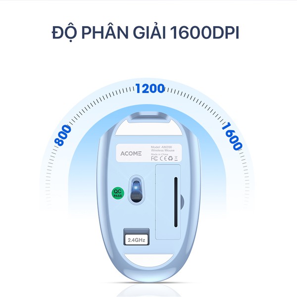 Chuột Máy Tính Không Dây Tĩnh Âm ACOME AM200 2.4GHz Hàng Chính Hãng Bảo Hành 12 Tháng 1 Đổi 1