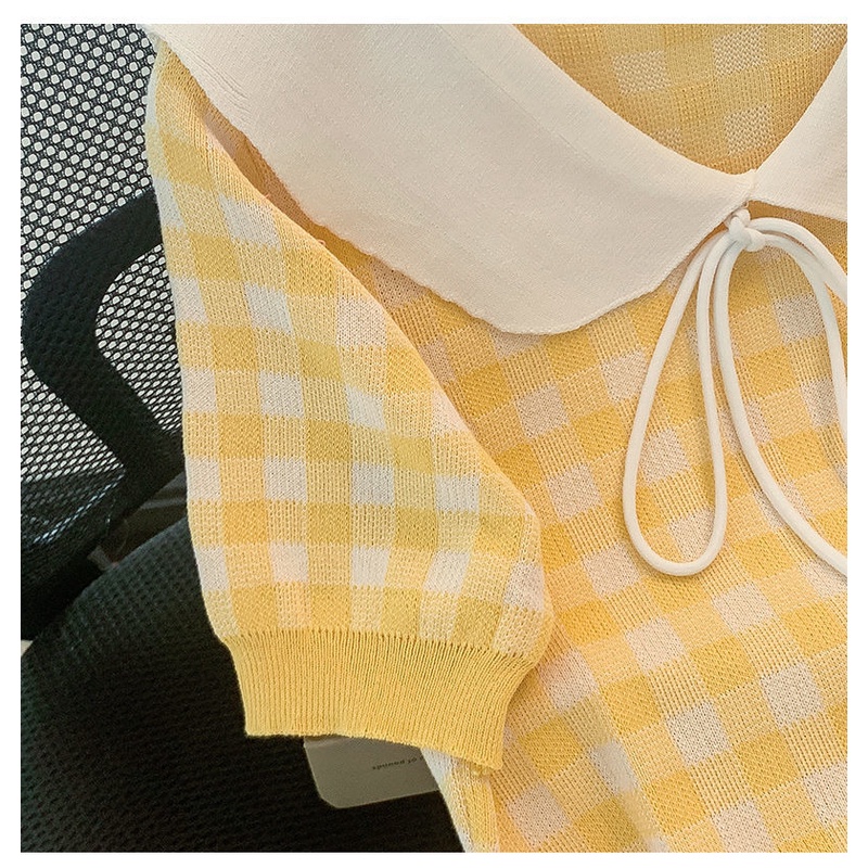 Áo Thun Dệt Kim Tay Ngắn Cổ Polo Họa Tiết Kẻ Sọc Thời Trang Mùa Hè Mới Dành Cho Nữ