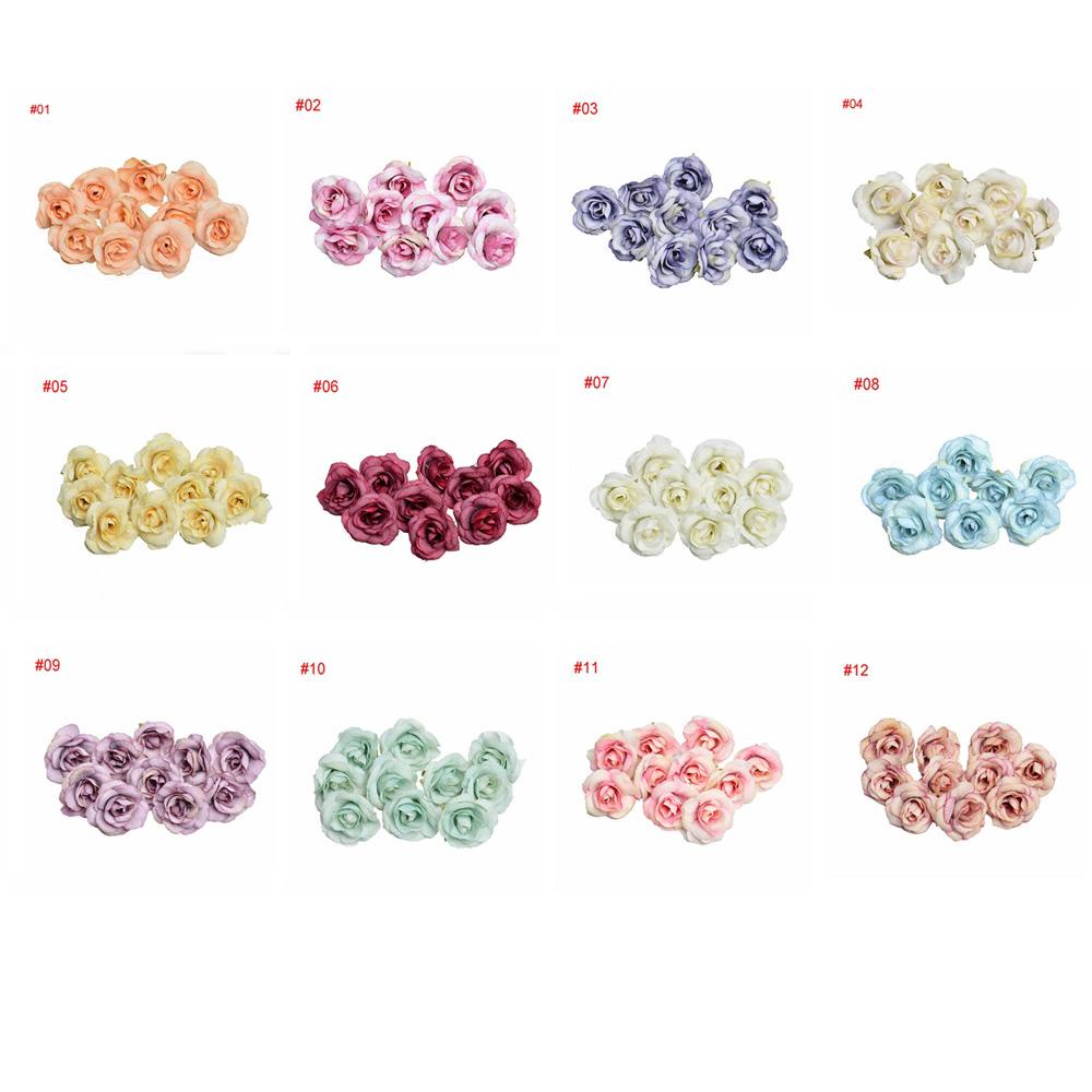 Set 10 bông hoa hồng giả 4cm bằng lụa nhiều màu sắc trang trí tiệc cưới DIY