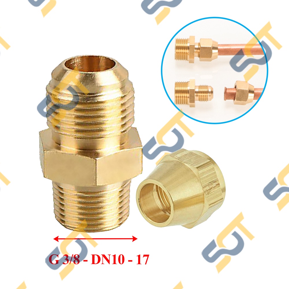 [HÀN ỐNG ĐỒNG 12-16-19] Ren ngoài G3/8 (17) nối côn lồi cho điện lạnh &amp; khí nén (Brass Flare Male Connector)- Rắc co NPT
