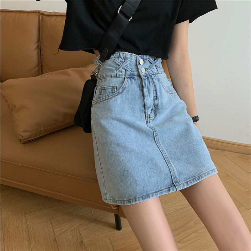 Chân Váy Xiaozhainv Denim Dáng Lưng Cao Kiểu Ulzzang Hàn Quốc