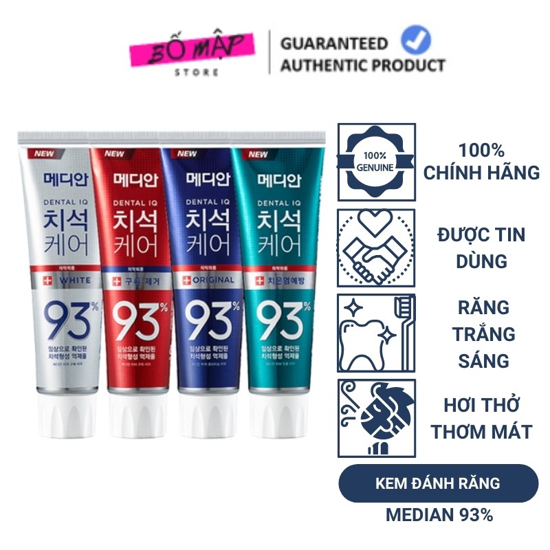 Kem đánh răng MEDIAN 93% DENTAL IQ Hàn Quốc 120g kem đánh răng siêu sạch làm trắng răng