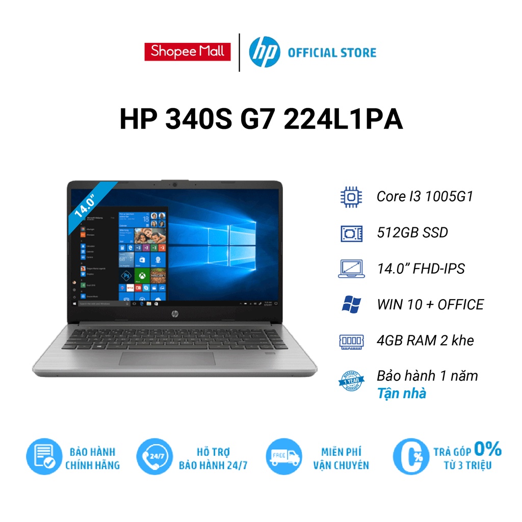 Laptop HP 340s G7 (224L1PA) i3-1005G1 | 4GB RAM | 512GB SSD | Intel UHD 14.0 inch FHD