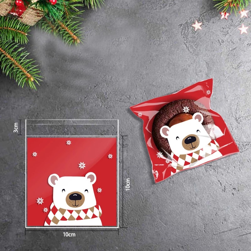 Set 100 Túi Đựng Bánh Kẹo Tự Dính Trang Trí Giáng Sinh
