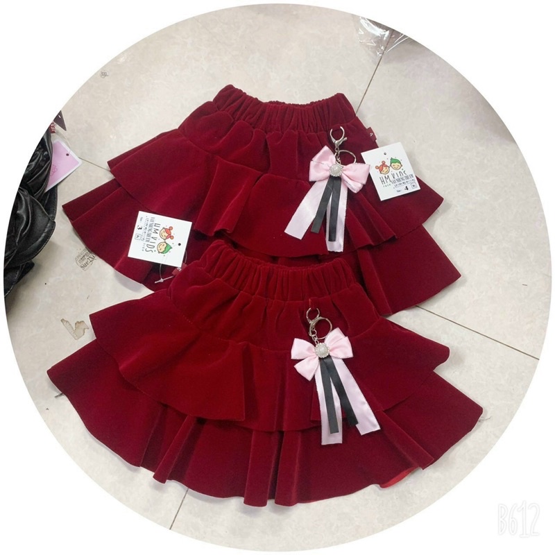 chân váy nhung cao cấp 2 tầng kèm nơ xinh sz 12-28kg