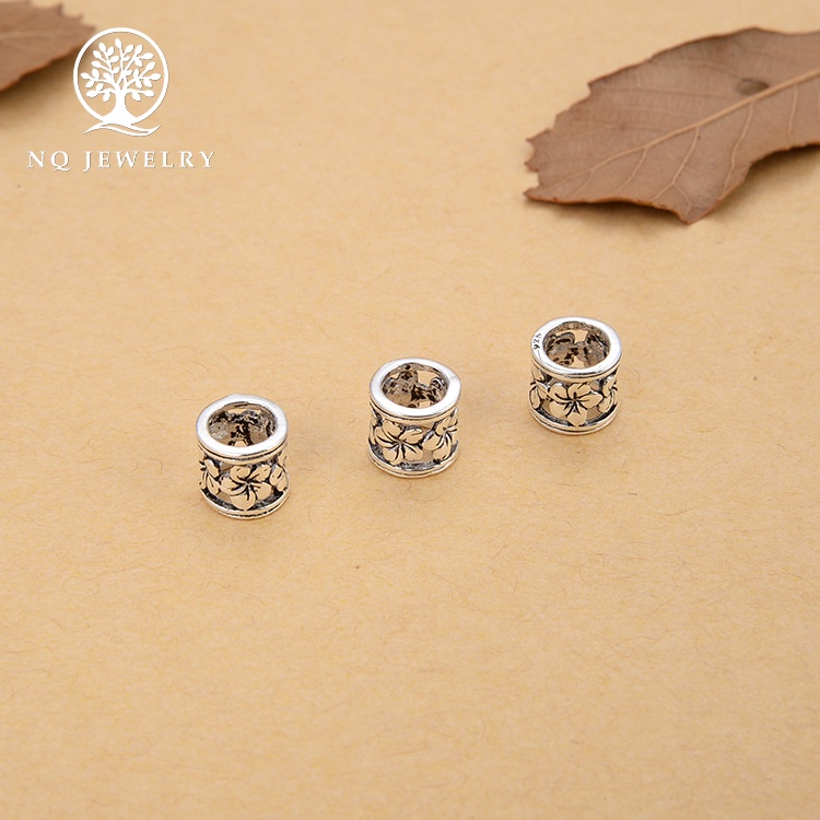 Charm bạc chặn hạt hình trụ họa tiết bông hoa - NQ Jewelry