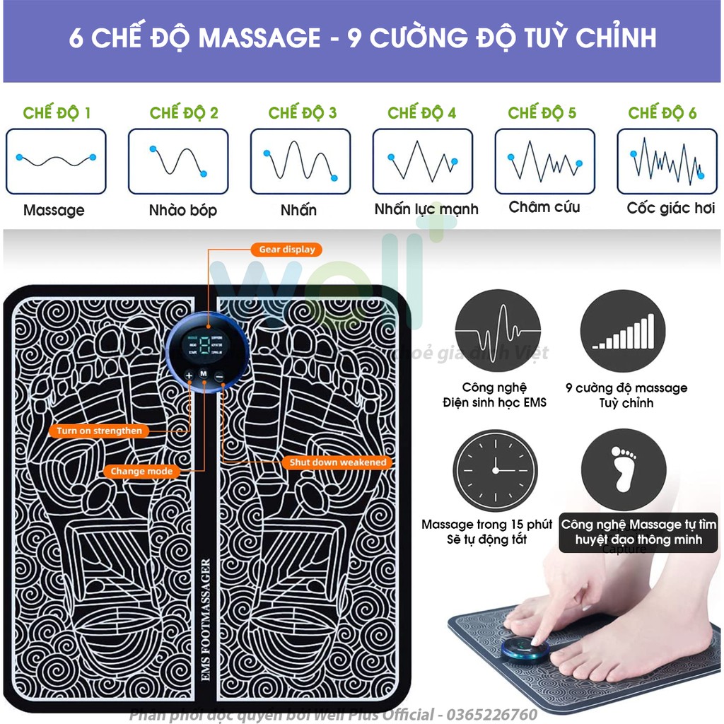 Máy Massage Chân Mô Phỏng Cơ EMS Giảm Đau Mỏi, Cải Thiện Tuần Hoàn Máu - Thảm Mát Xa Chân