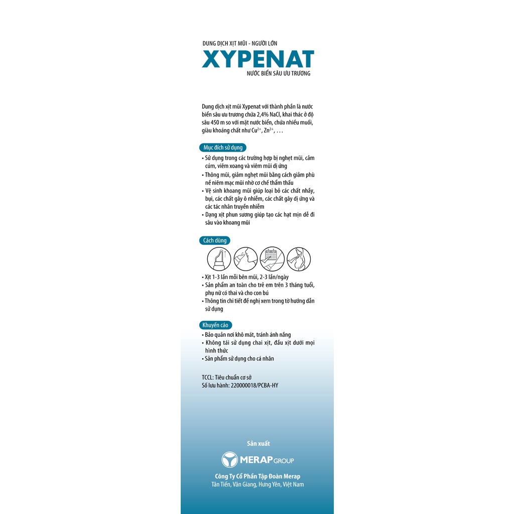 Xịt mũi nước biển sâu ưu trương XYPENAT hỗ trợ giảm nghẹt mũi, viêm xoang và viêm mũi _ 75ml