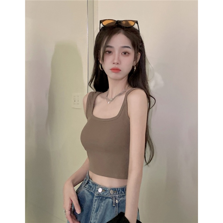 Áo Hai Dây Màu Trơn Có Mút Đệm Ngực Thời Trang Hàn Quốc Cho Nữ