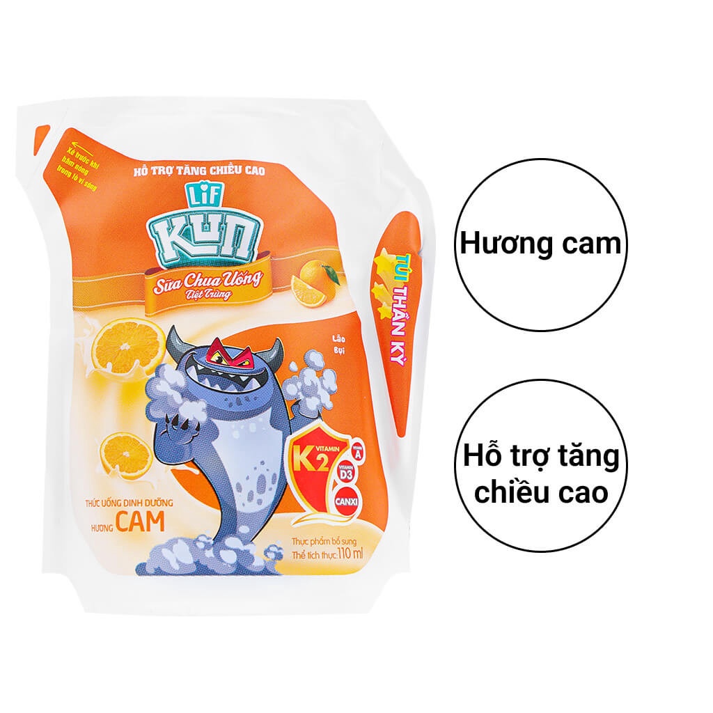 [HSD 11-2022] Thùng 24 Túi Sữa Chua Uống Hương Cam LiF Kun 110ml