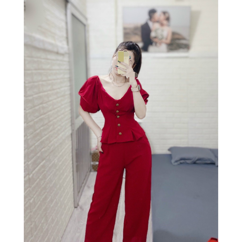 Set đũi tay phồng phối nút gỗ đẹp xuất sắc LYn11
