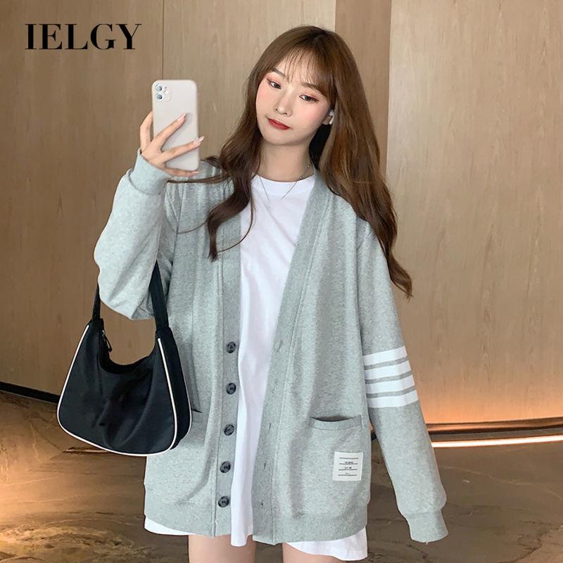 Áo khoác cardigan IELGY dáng rộng kiểu đồng phục bóng chày thời trang cho nữ