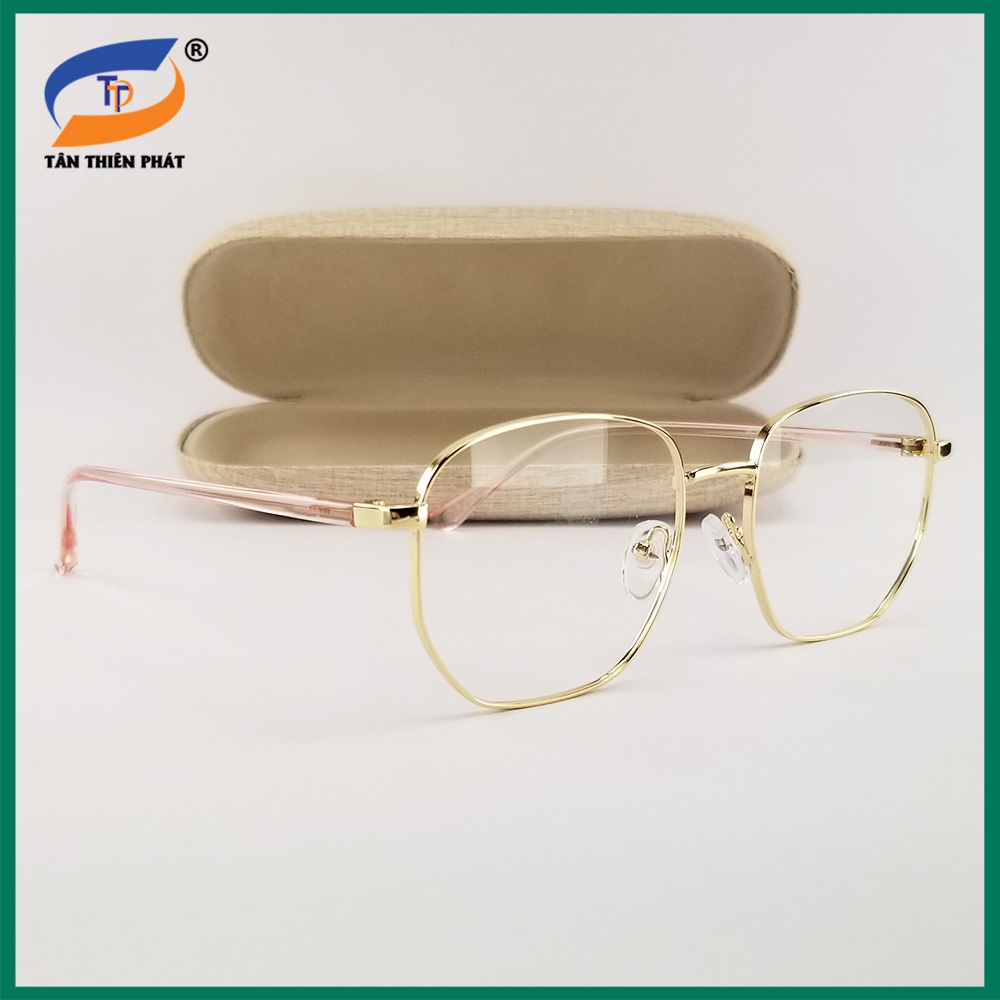 Gọng kính nam nữ mắt cận lục giác kim loại/nhựa 6619 màu đen, bạc. Tròng giả cận 0 độ chống ánh sáng xanh, tia UV