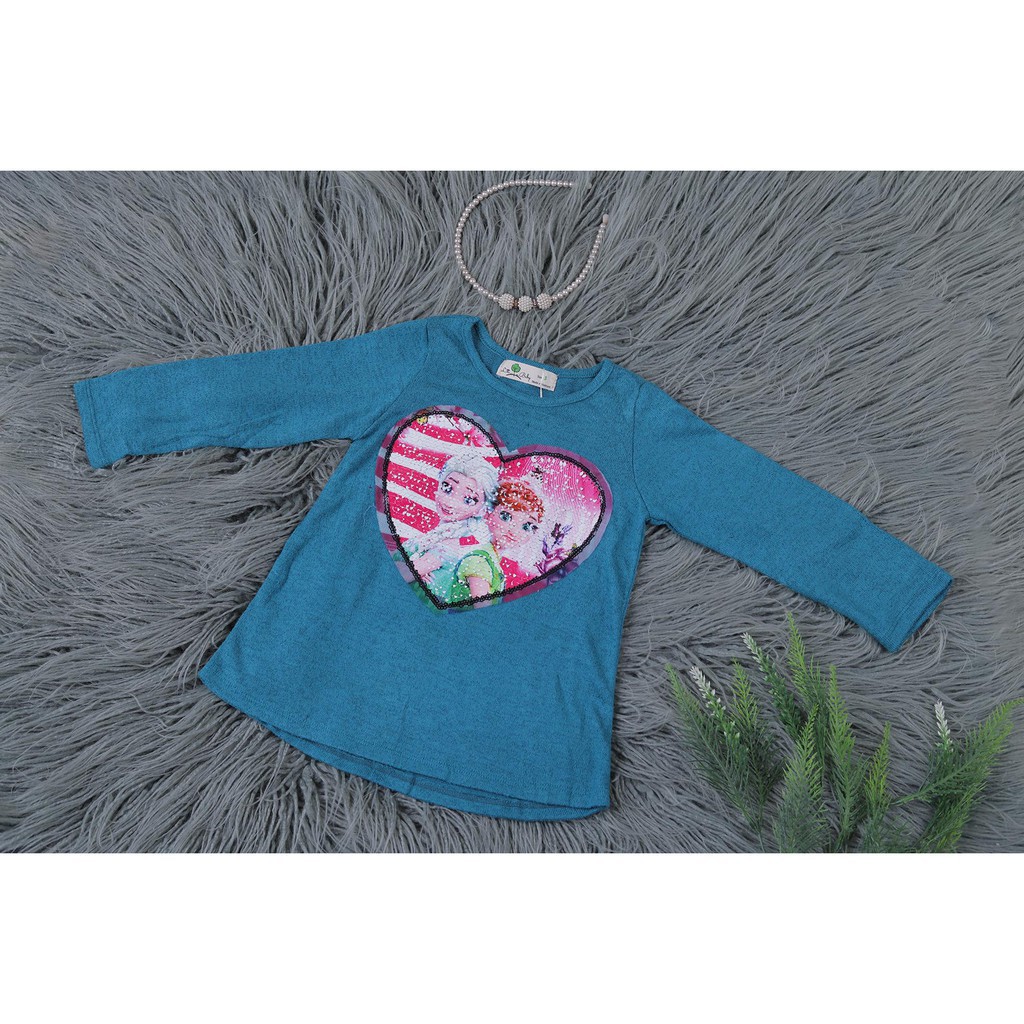 Áo len thu đông bé gái đính kim sa hình Elsa, Minnie size 2-7T, cho bé từ 11-23kg, chất len dày dặn, ấm áp