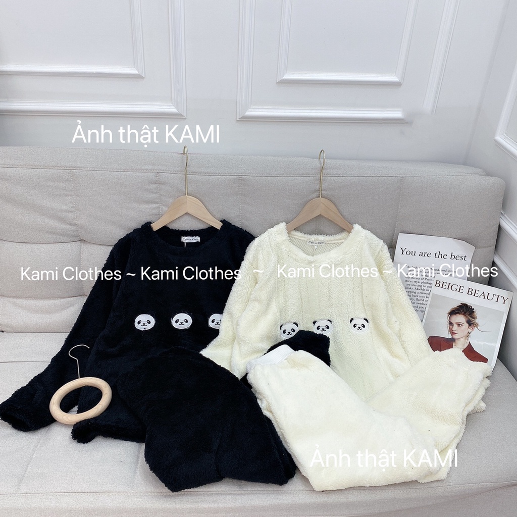 Set bộ ngủ lông cừu cực ấm, bộ ngủ nữ thu đông hình gấu trúc kute kèm ảnh thật - KAMI Clothes