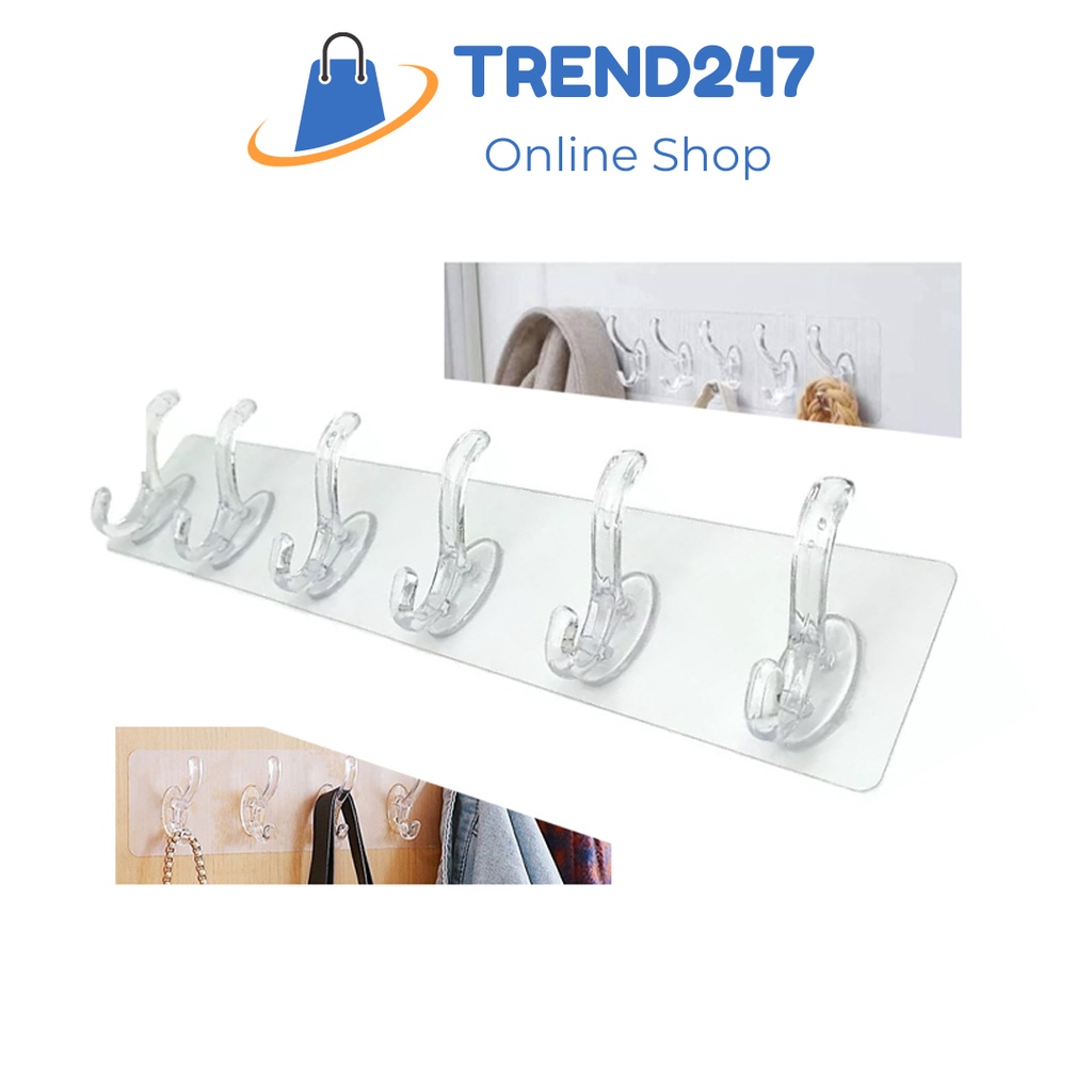 Miếng Dán 6 Móc Treo Đồ Dán Tường Siêu Dính Chịu Lực Đa Năng