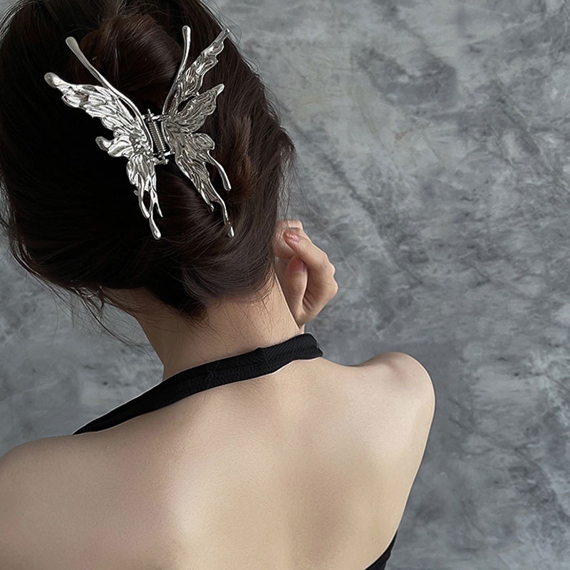 Kẹp Tóc Kim Loại Màu Bạc Hình Bướm Thanh Lịch