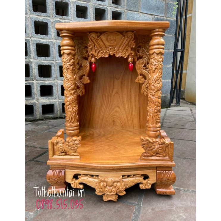 Bàn thờ thần tài gỗ gõ đỏ cột rồng 48 x 68cm ( Hàng Loại 1 )