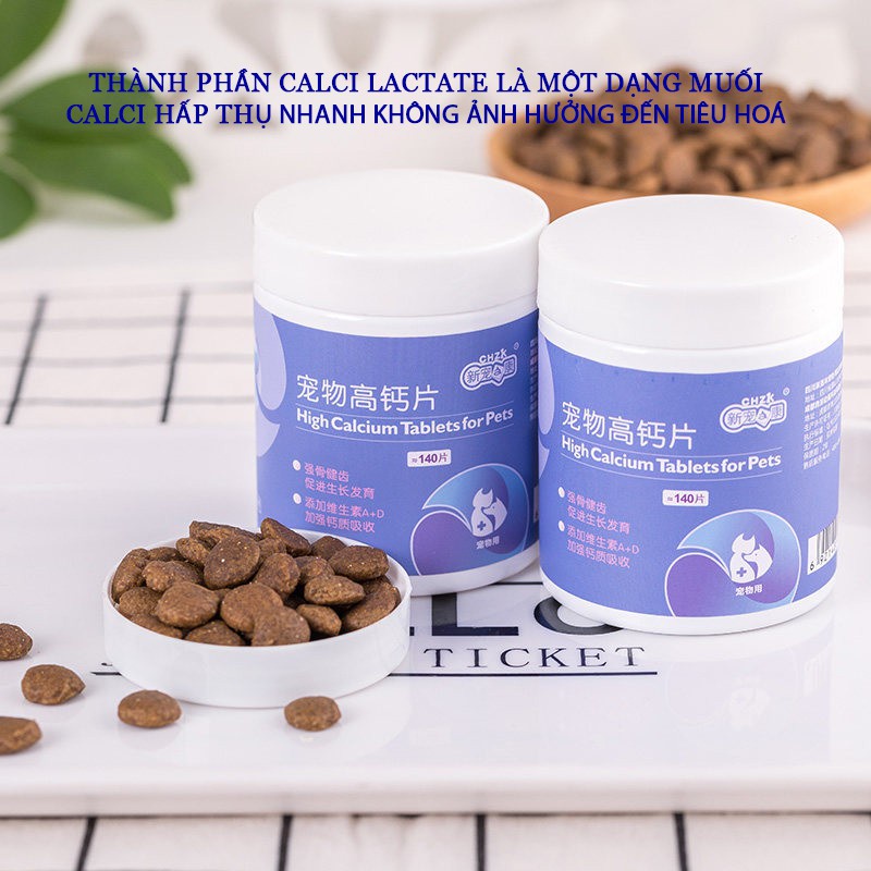 Viên nén canxi cho chó công thức canxi LACTATE VÀ VITAMIN A,D3 hấp thu nhanh dinh dưỡng cho chó mèo