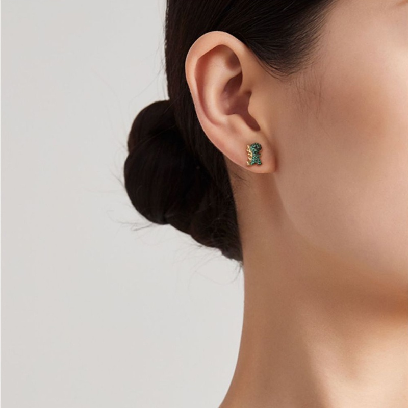 Hoa tai khủng long nhỏ dễ thương và tinh tế không gây dị ứng Hoa tai rhinestone nữ thời trang Hàn Quốc