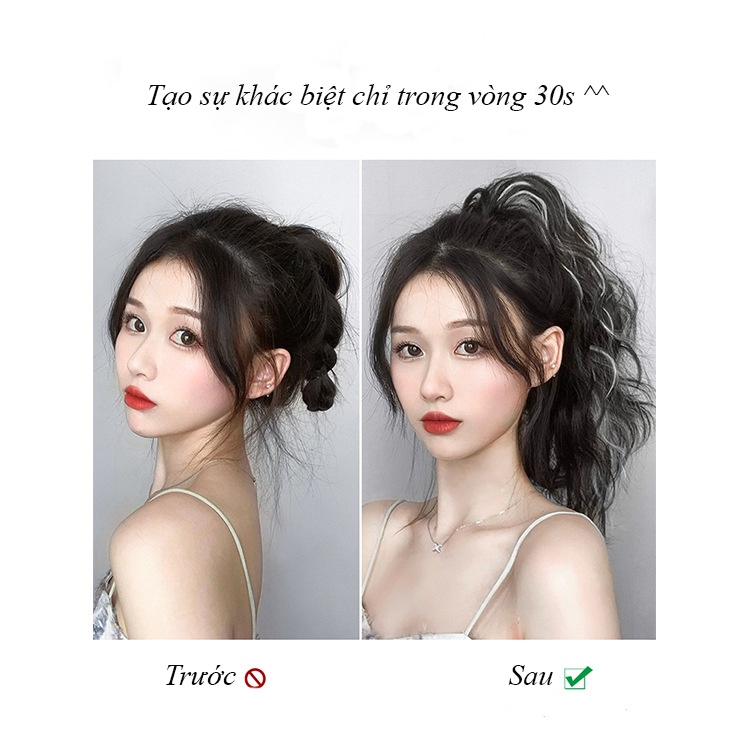 Tóc Giả ngoạm kẹp đuôi ngựa xoăn gợn nước gảy light-Tóc giả đuôi ngưa xoăn gợn sóng dài 35cm  - 18