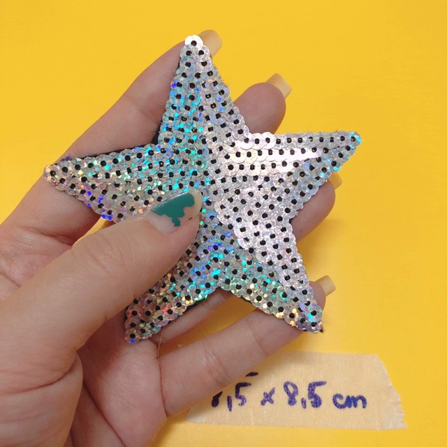 Hình thêu, sticker thêu ngôi sao kim sa màu