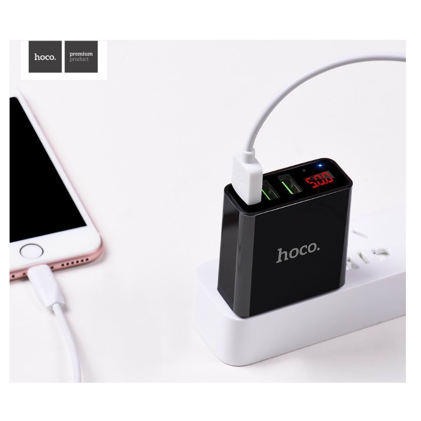 Củ Sạc Nhanh 3 Cổng Hoco C15 3A, Màn Hình LCD - Sạc 3 Thiết Bị Cùng 1 Lúc - Chính Hãng Bảo Hành 12 Tháng
