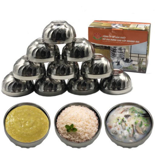 Bát cơm inox 2 lớp cách nhiệt Hoàng Gia mẫu xoắn cỡ 11.5cm (10c/1 sét)