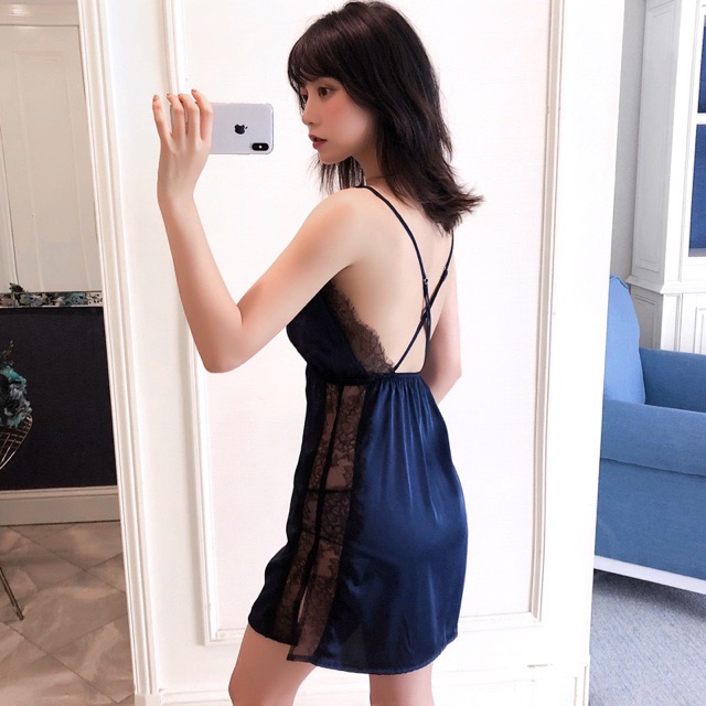 Sx 024-1 váy ngủ sexy kèm choàng - đồ ngủ lụa cao cấp -KellyWang