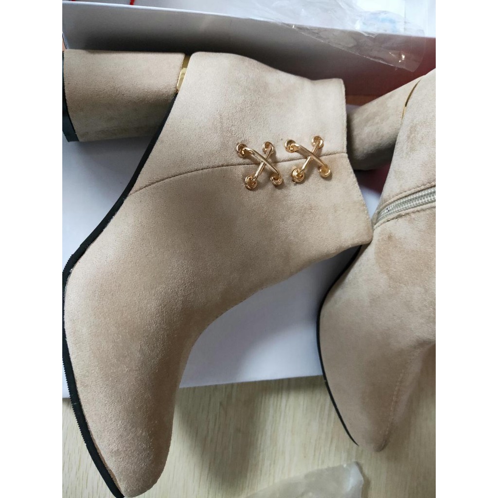 Giày bốt nữ cổ thấp giày boots nữ chất da lộn gót cao 7cm - Xem ảnh thật ở cuối | BigBuy360 - bigbuy360.vn