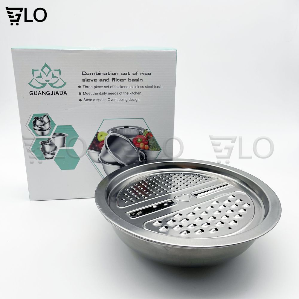 Bộ Bào Nạo Rau Củ Kiêm Rổ Và Chậu Inox Cao Cấp Đa Năng