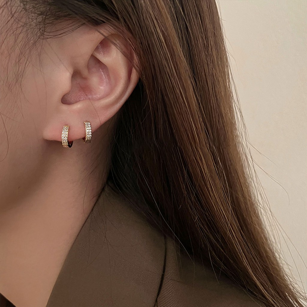 Bông Tai Hình Tròn Lớn Đính Đá Zircon Sang Trọng Thời Trang Mùa Đông Cho Nữ