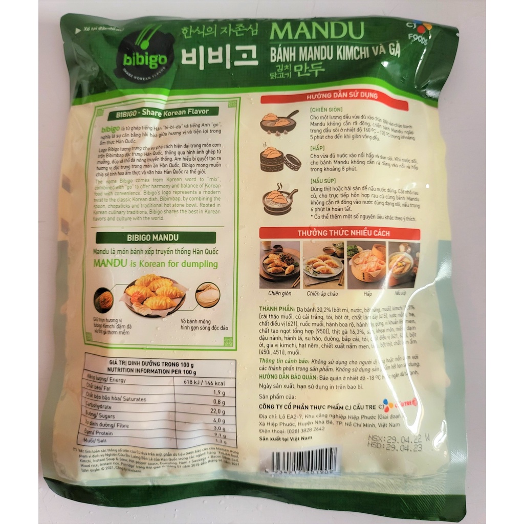 [Gói 350g – KIM CHI GÀ ] BÁNH XẾP MANDU HÀN QUỐC Bibigo [VN] CJ FOODS Dim Sum (nw0)