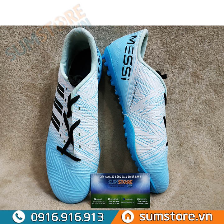 Giày Đá Banh Messi Nemeziz TB Pro Cực Chất - Trắng Xanh (Đã Khâu Mũi)