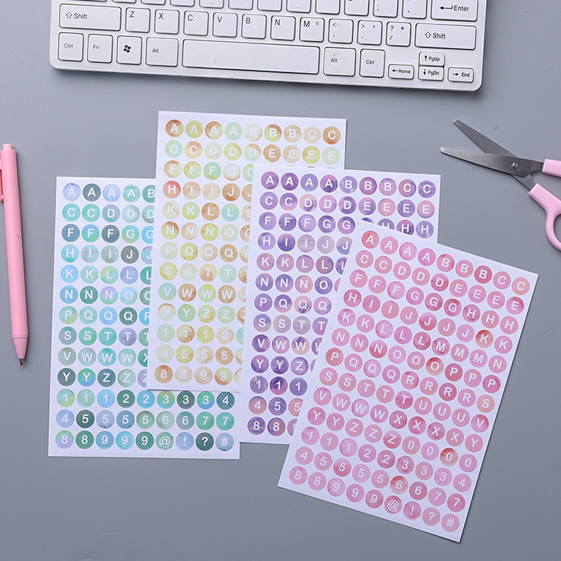 Set 4 Tờ Sticker Dán Trang Trí Nhật Ký Hình Chữ Cái Macaron