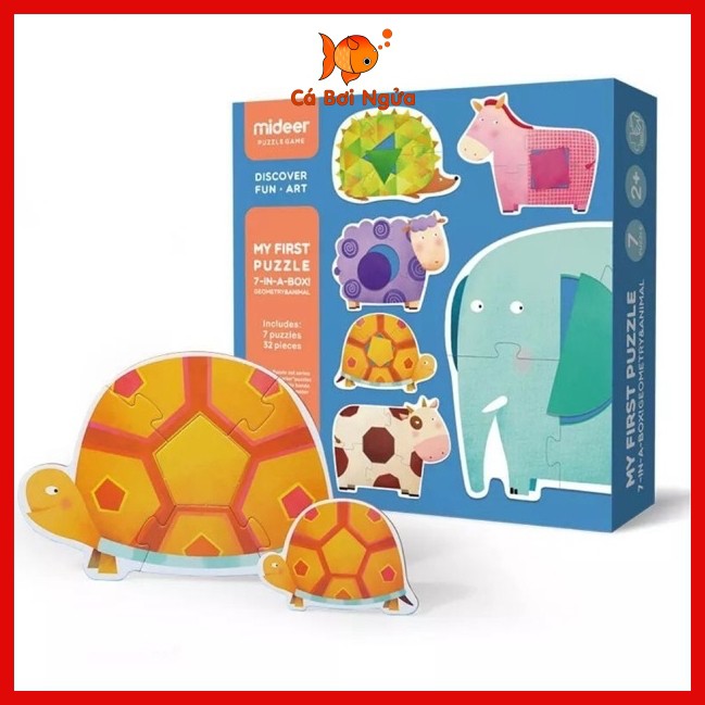 Đồ chơi xếp hình, Bộ xếp hình chính hãng My First Puzzle Mideer Hình Khối và Động vật - Geometry and animal