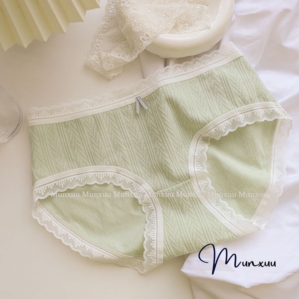 Quần lót nữ MUNXUU vải cotton co dãn 4 chiều phối viền ren mềm mịn thoáng mát - QC132