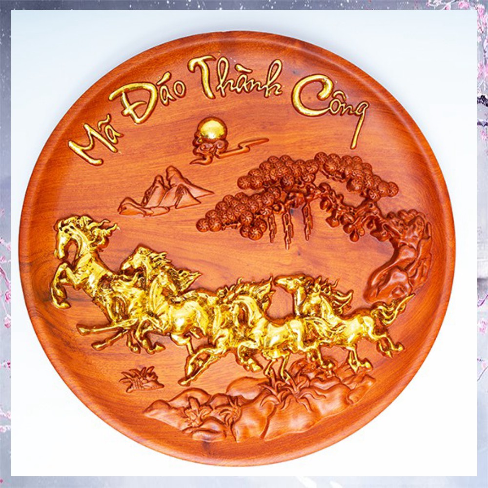 Tranh Đĩa Mã Đáo Thành Công Dát Vàng. Gỗ hương đá. Tiện liền khối. | BigBuy360 - bigbuy360.vn