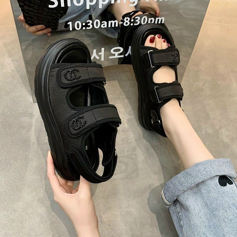 Giày Sandal 2 Quai Khóa CN - Sẵn Màu Đen - Xăng Đan Da Ánh Kim Nhập Khẩu Cao Cấp 2020