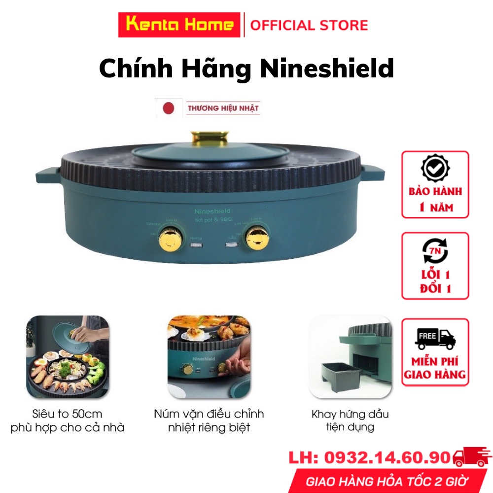 Nồi lẩu nướng đa năng 2 trong 1, Nồi lẩu nướng điện Nineshield KB-518 loại to 51cm sử dụng cho cả gia đình, BH 1 năm