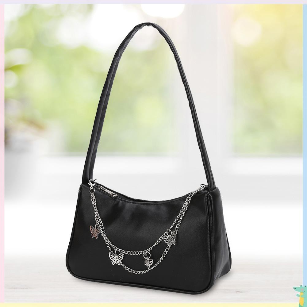 Ready Fashion Women PU Leather Underarm Bag Butterfly Chain Pure Color Mini Purse