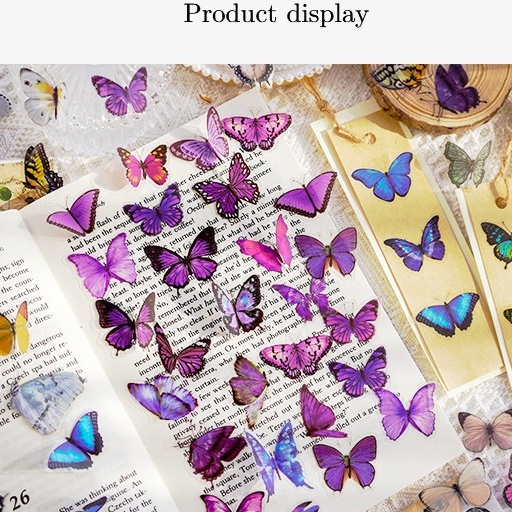 Bộ 40 Miếng Dán PET Hình Bướm Trang Trí Sổ Lưu Niệm