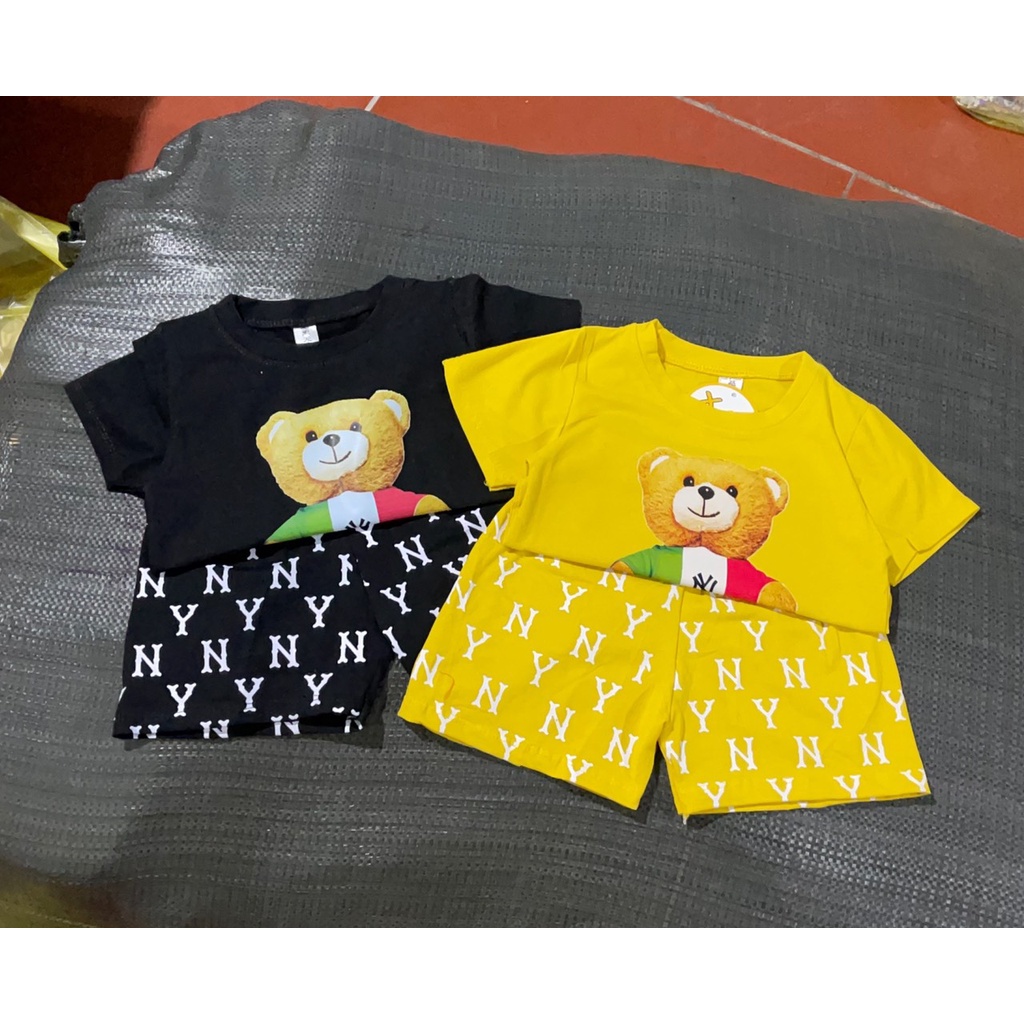 Bộ cotton gấu ép NYC bé trai