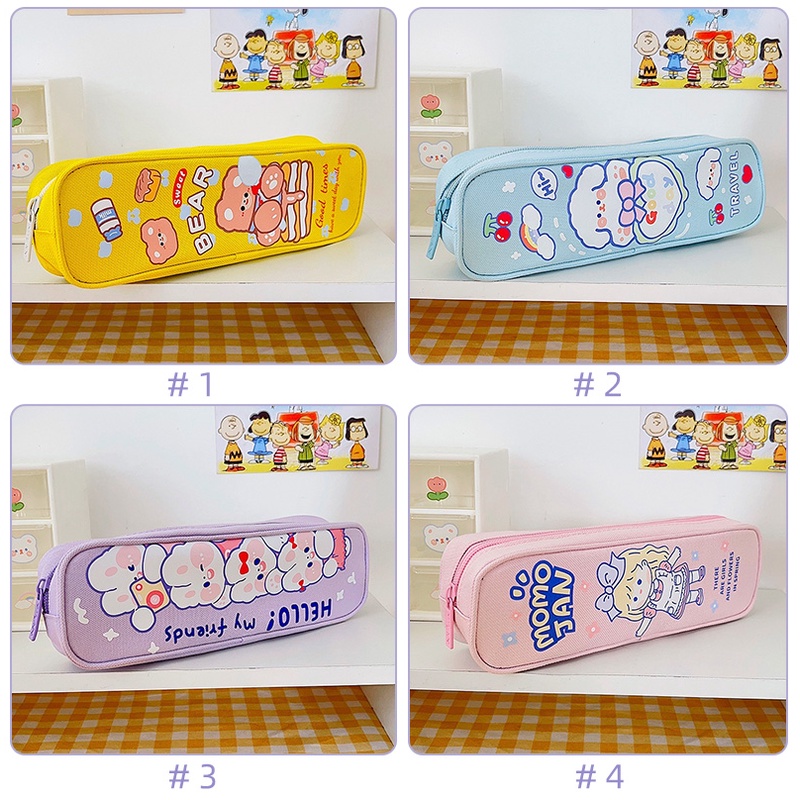 Túi Đựng Bút Hai Lớp Bằng Vải Oxford Họa Tiết Hoạt Hình Nhật Bản Có Khóa Kéo Cho Học Sinh Ốp