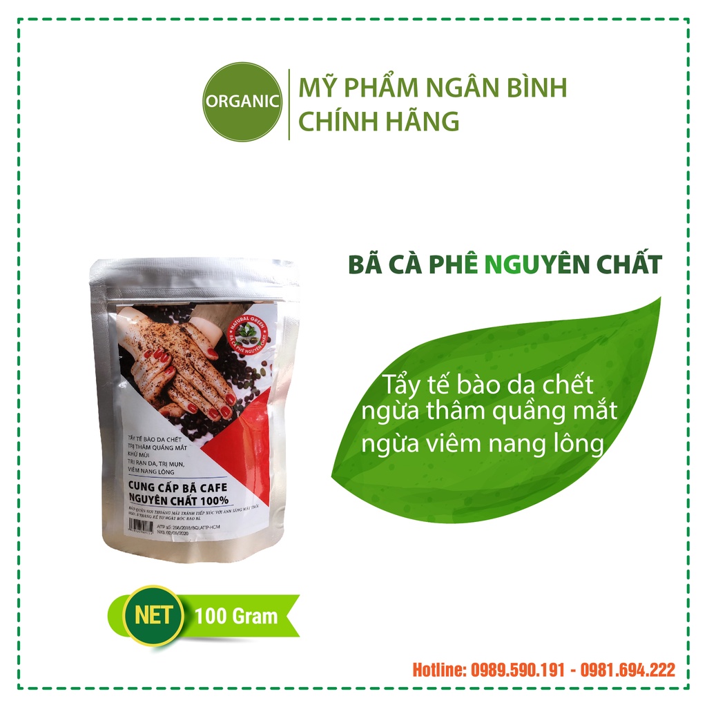 Bã cafe nguyên chất tẩy tế bào chết, chống oxy hóa, làm trắng, đẹp da