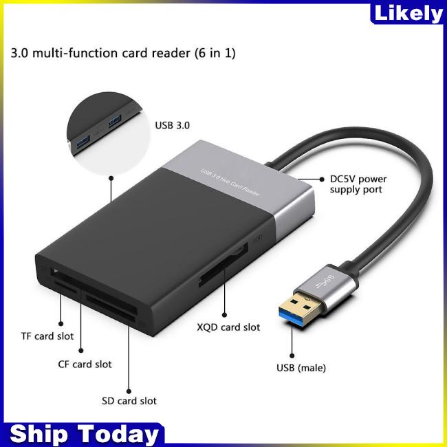 Đầu Đọc Thẻ Nhớ Chuyển Đổi 6 Trong 1 Từ Usb 3.0 Sang 2 Cổng Usb 3.0 Hub / Xqd / Sd / Tf / Cf
